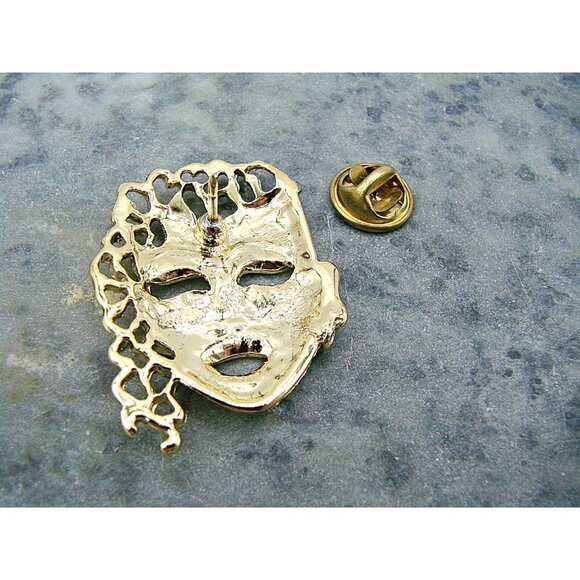 Mardi Gras Thai Style Oriental Mask Brooch Hat Lapel Pin Pink Stone Gothic - Picture 4 of 12